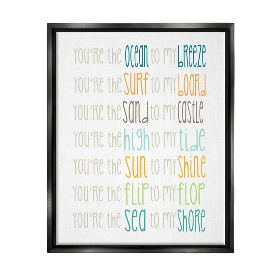 Stupell Industries Nautical Romantic Beach List Graphic Art Jet Black Floating Framed Canvas Print Wall Art, Design by Alli Rogosich
