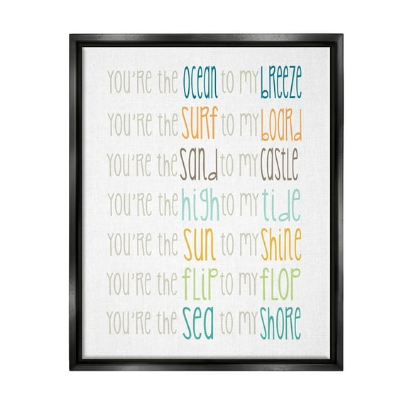 Stupell Industries Nautical Romantic Beach List Graphic Art Jet Black Floating Framed Canvas Print Wall Art, Design by Alli Rogosich