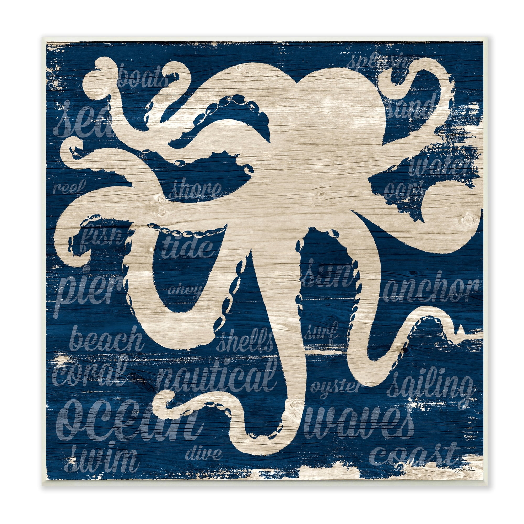 Stupell Industries Nautical Rustic Octopus Aquatic Animal Beach Fun Phrases, 12 x 12, Design by Gina Ritter