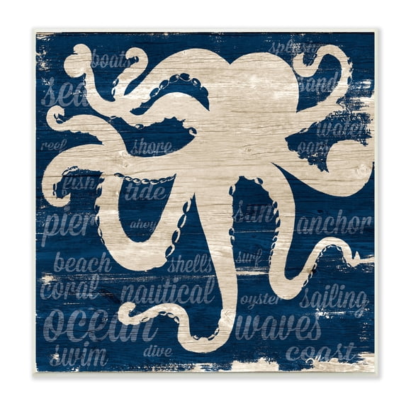 Stupell Industries Nautical Rustic Octopus Aquatic Animal Beach Fun Phrases, 12 x 12, Design by Gina Ritter