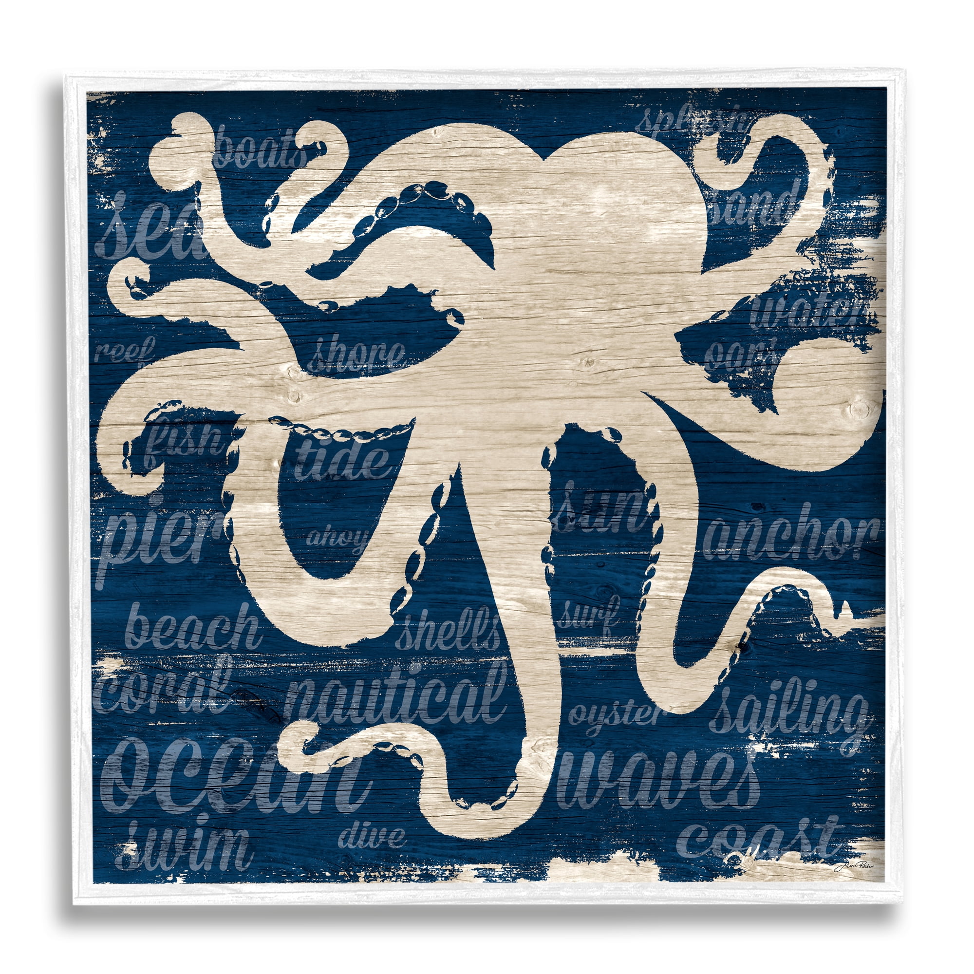 Stupell Industries Nautical Rustic Octopus Aquatic Animal Beach Fun Phrases, 24 x 24, Design by Gina Ritter