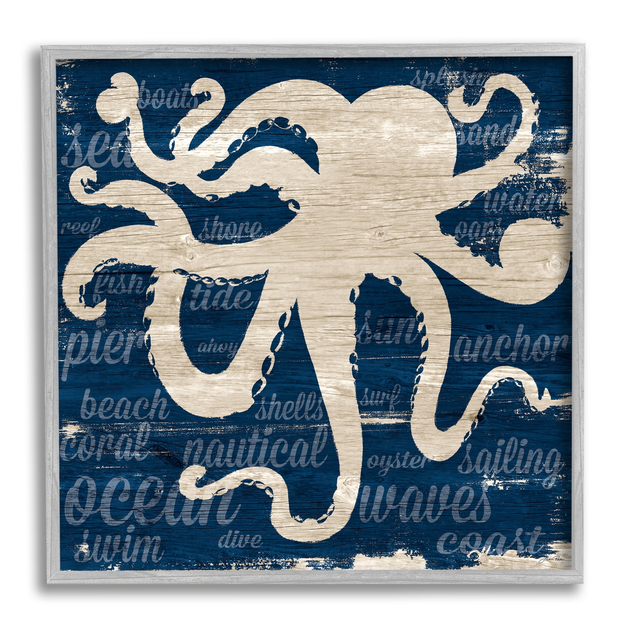 Stupell Industries Nautical Rustic Octopus Aquatic Animal Beach Fun Phrases, 24 x 24, Design by Gina Ritter