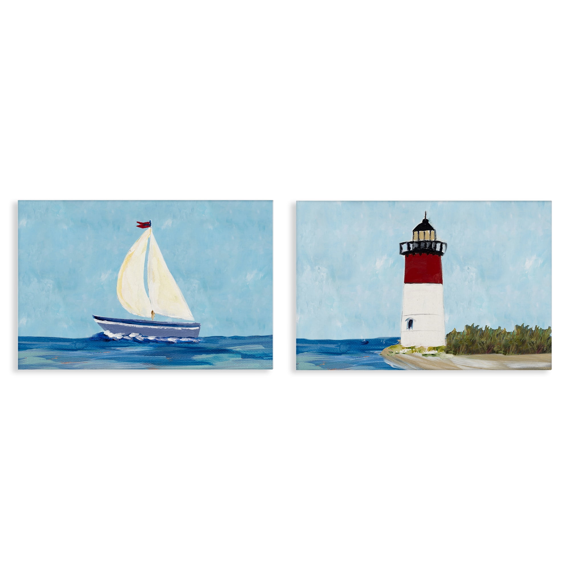 Stupell Industries Nautical Sail the Sea Lighthouse Nautical & Beach Painting Wrapped Canvas Art Print Wall Art, 30 x 20, Set of 2
