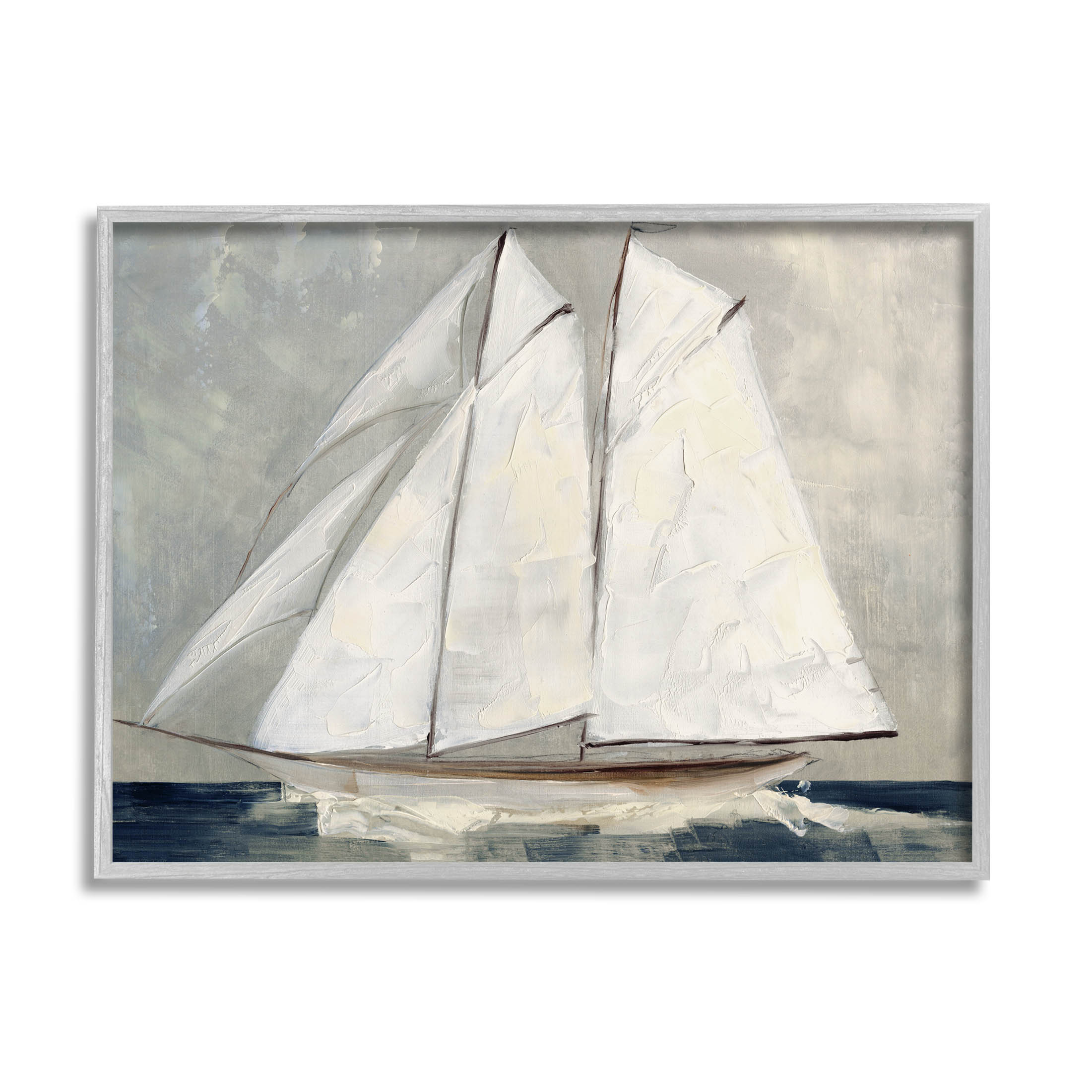 Stupell Industries Nautical Sailboat Dark Ocean Water Painting Gray Framed Art Print Wall Art, Design by Sally Swatland