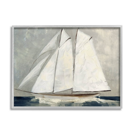 Stupell Industries Nautical Sailboat Dark Ocean Water Painting Gray Framed Art Print Wall Art, Design by Sally Swatland