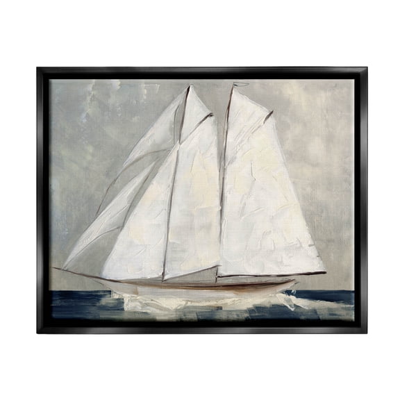 Stupell Industries Nautical Sailboat Dark Ocean Water Painting Jet Black Floating Framed Canvas Print Wall Art, Design by Sally Swatland