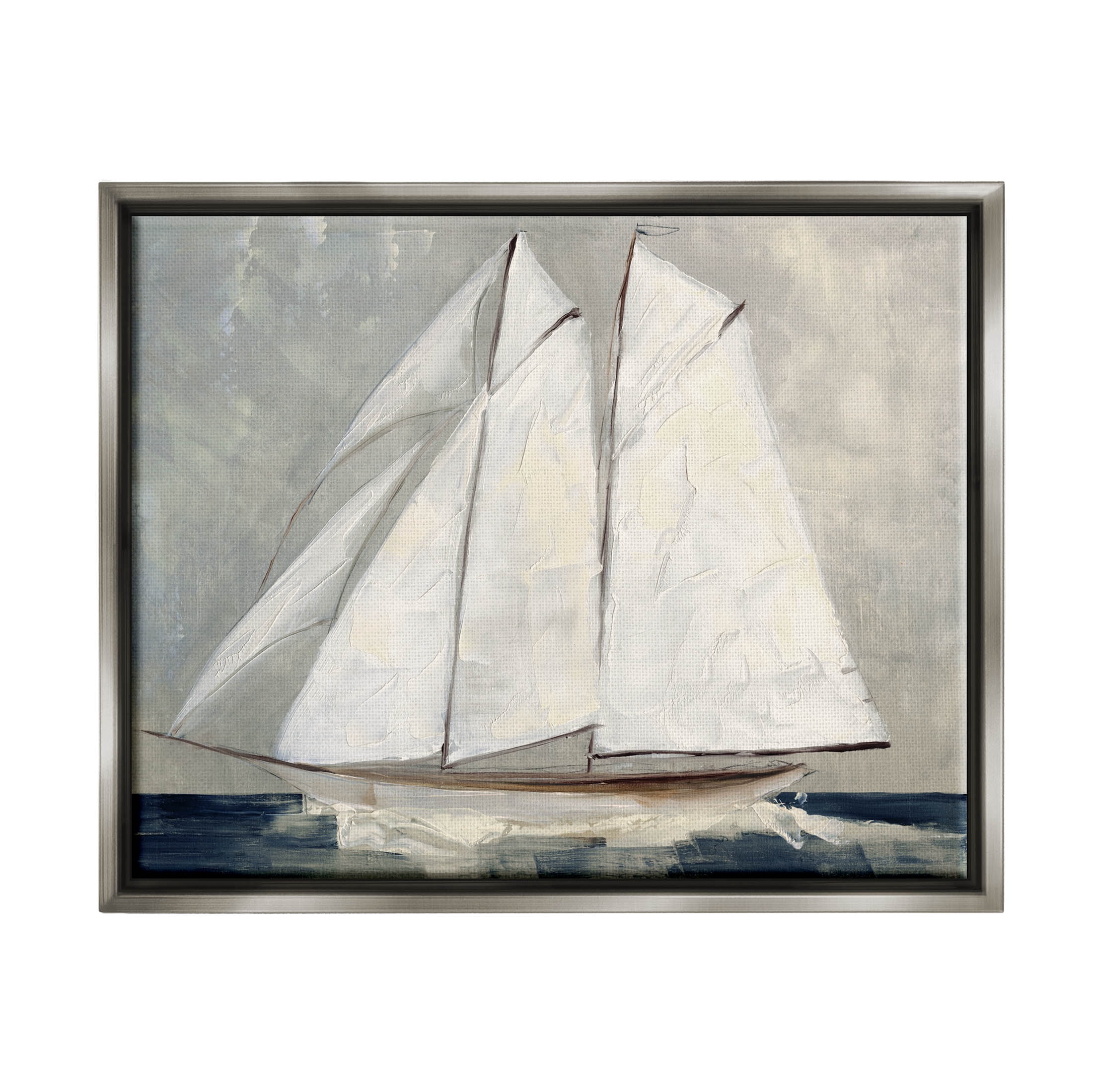 Stupell Industries Nautical Sailboat Dark Ocean Water Painting Luster Gray Floating Framed Canvas Print Wall Art, Design by Sally Swatland