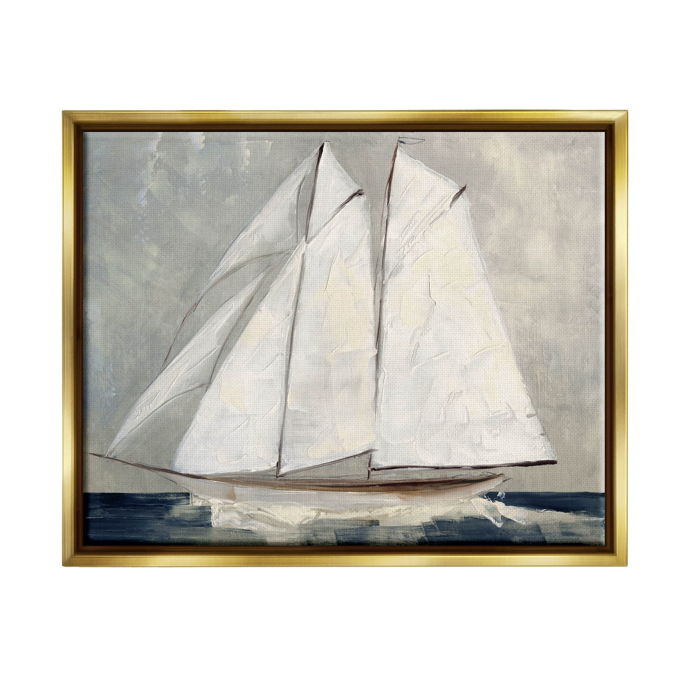 Stupell Industries Nautical Sailboat Dark Ocean Water Painting Metallic Gold Floating Framed Canvas Print Wall Art, Design by Sally Swatland