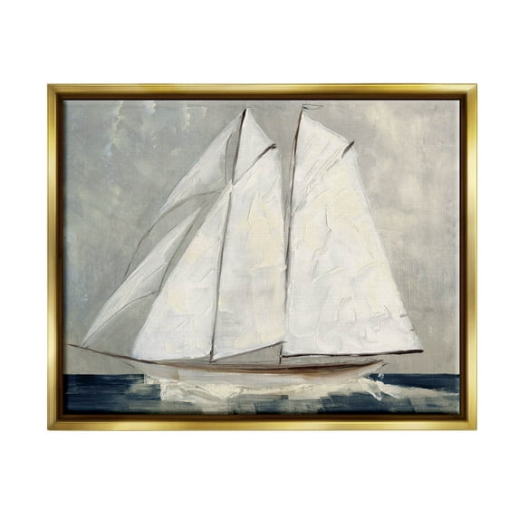 Stupell Industries Nautical Sailboat Dark Ocean Water Painting Metallic Gold Floating Framed Canvas Print Wall Art, Design by Sally Swatland