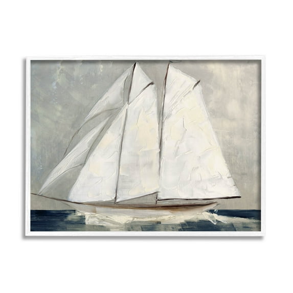 Stupell Industries Nautical Sailboat Dark Ocean Water Painting White Framed Art Print Wall Art, Design by Sally Swatland