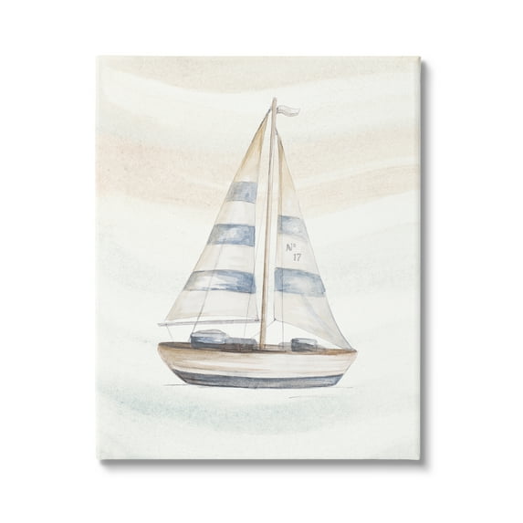 Stupell Industries Nautical Sailboat Drifting Pale Abstract Ocean Waves Graphic Art Gallery Wrapped Canvas Print Wall Art, Design by Patricia Pinto