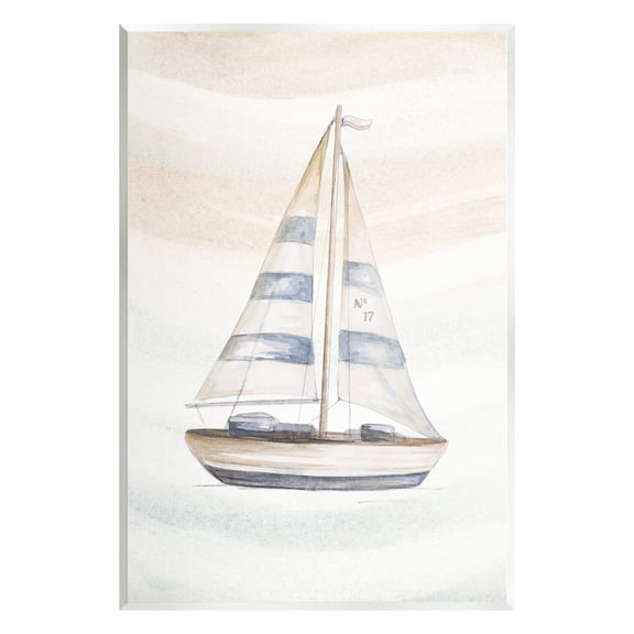 Stupell Industries Nautical Sailboat Drifting Pale Abstract Ocean Waves Graphic Art Unframed Art Print Wall Art, Design by Patricia Pinto