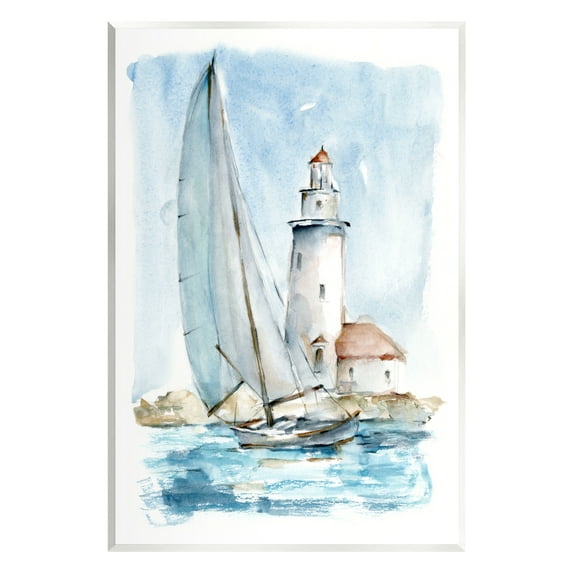 Stupell Industries Nautical Sailboat & Lighthouse Coastal Painting Unframed Art Print Wall Art