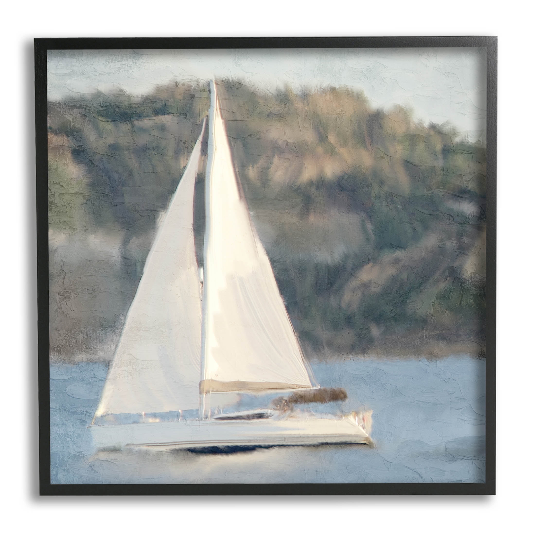Stupell Industries Nautical Sailboat Rocky Mountain Cliffs Graphic Art Black Framed Art Print Wall Art, Design by Kim Allen