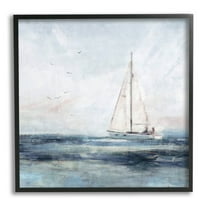 Stupell Industries Nautical Sailboat Soaring Ocean Birds Painting Black Framed Art Print Wall Art, Design by Nina Blue