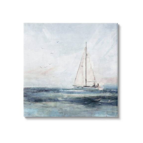 Stupell Industries Nautical Sailboat Soaring Ocean Birds Painting Gallery Wrapped Canvas Print Wall Art, Design by Nina Blue