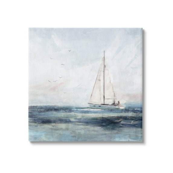 Stupell Industries Nautical Sailboat Soaring Ocean Birds Painting Gallery Wrapped Canvas Print Wall Art, Design by Nina Blue