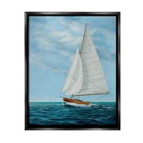 Stupell Industries Nautical Sailboat Waves Transportation Painting Black Floater Framed Canvas Art Print Wall Art, 17 x 21