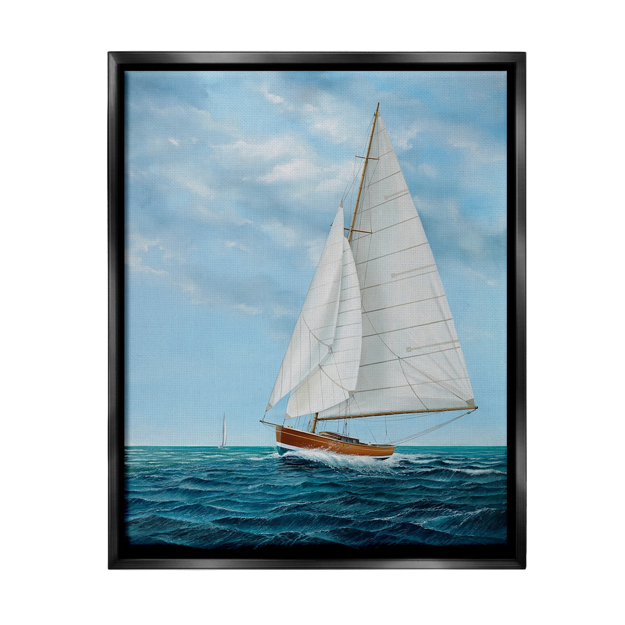 Stupell Industries Nautical Sailboat Waves Transportation Painting Black Floater Framed Canvas Art Print Wall Art, 25 x 31
