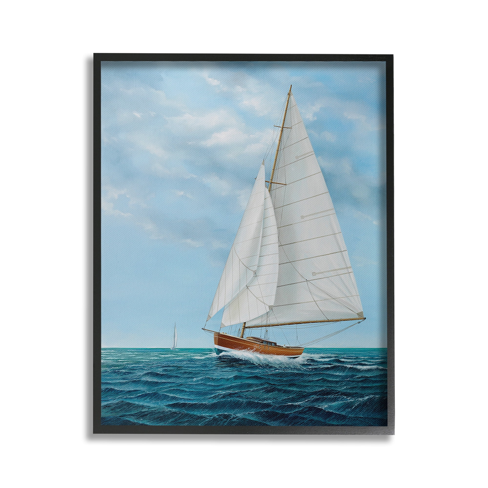 Stupell Industries Nautical Sailboat Waves Transportation Painting Black Framed Art Print Wall Art, 24 x 30