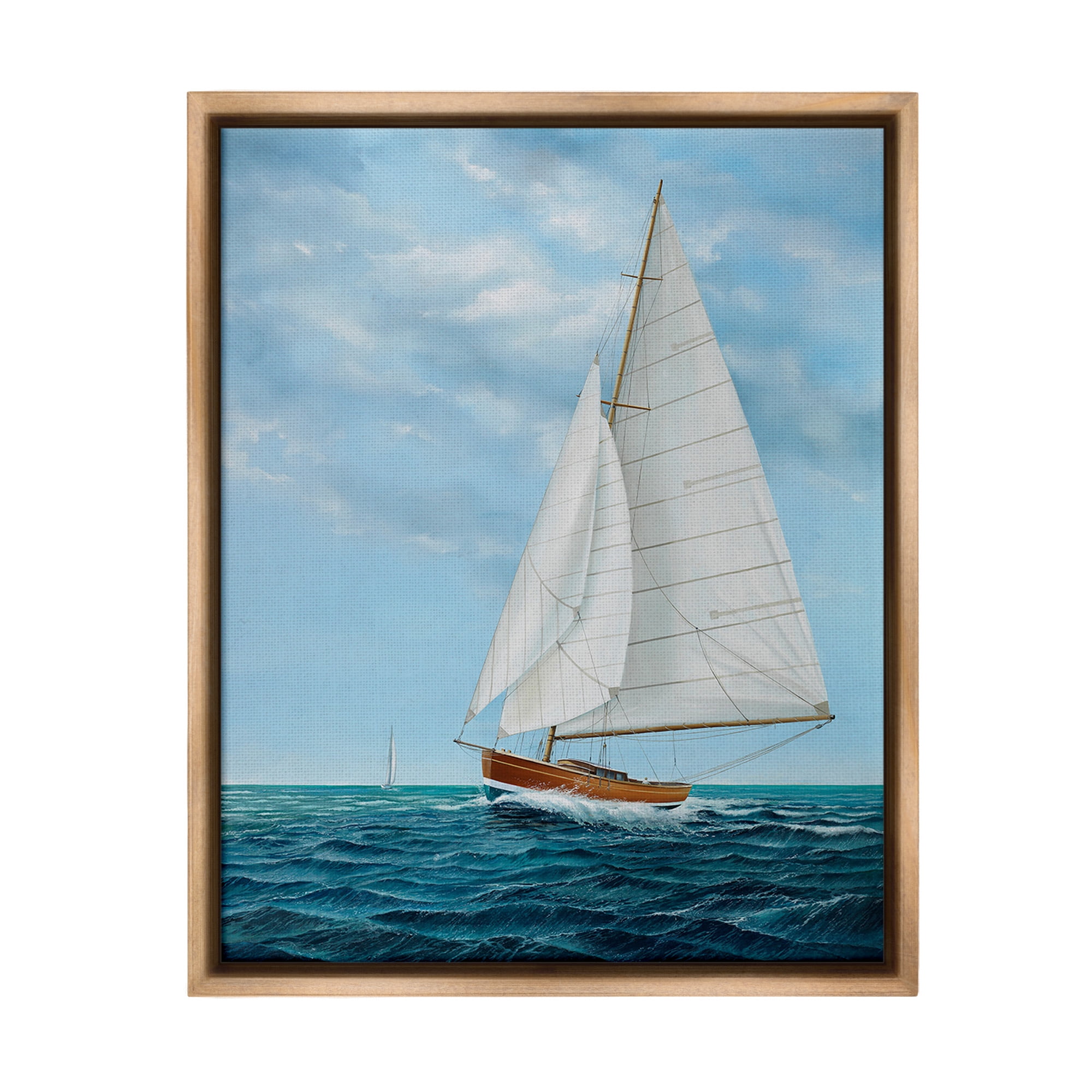 Stupell Industries Nautical Sailboat Waves Transportation Painting Brown Floater Framed Canvas Art Print Wall Art, 25 x 31