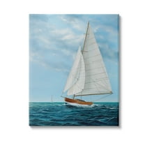 Stupell Industries Nautical Sailboat Waves Transportation Painting Gallery Wrapped Canvas Art Print Wall Art, 16 x 20