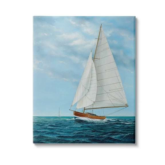 Stupell Industries Nautical Sailboat Waves Transportation Painting Gallery Wrapped Canvas Art Print Wall Art, 16 x 20