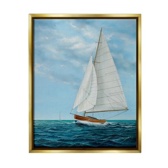 Stupell Industries Nautical Sailboat Waves Transportation Painting Gold Floater Framed Canvas Art Print Wall Art, 17 x 21