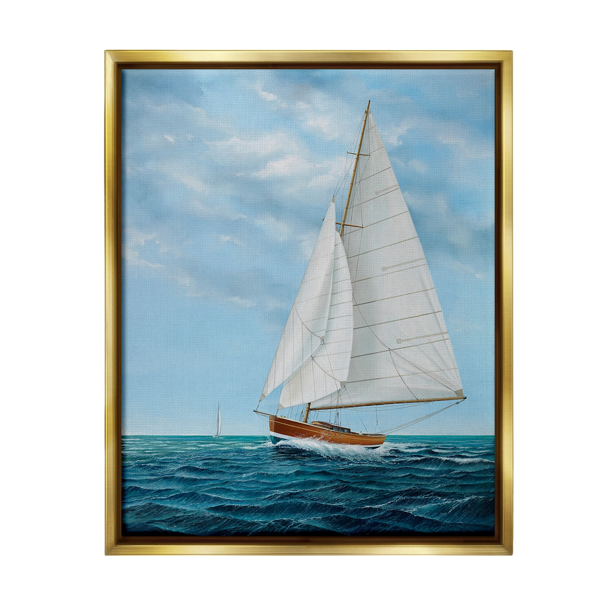 Stupell Industries Nautical Sailboat Waves Transportation Painting Gold Floater Framed Canvas Art Print Wall Art, 25 x 31