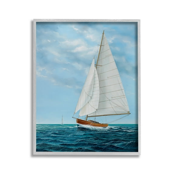 Stupell Industries Nautical Sailboat Waves Transportation Painting Gray Framed Art Print Wall Art, 11 x 14