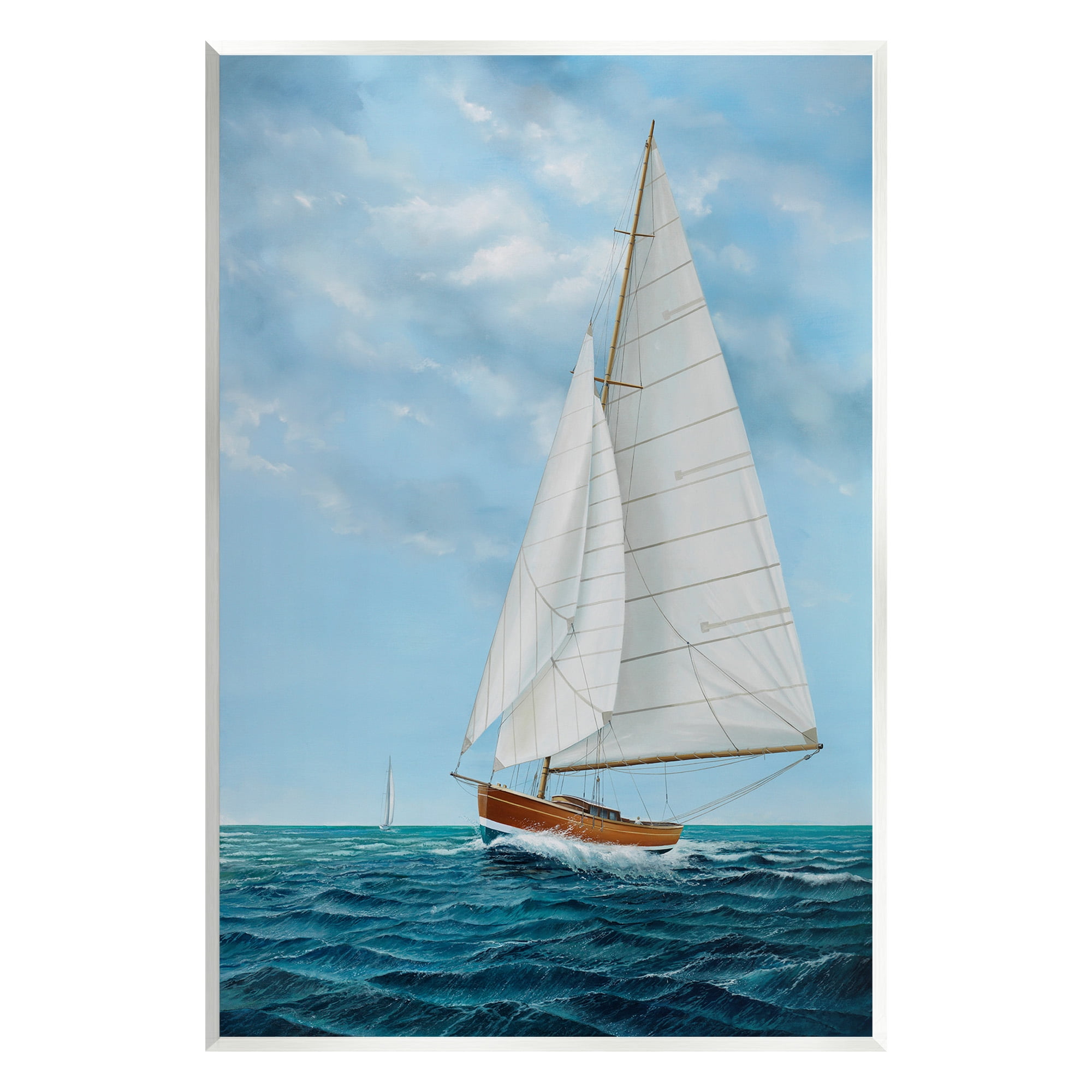 Stupell Industries Nautical Sailboat Waves Transportation Painting Unframed Art Print Wall Art, 13 x 19