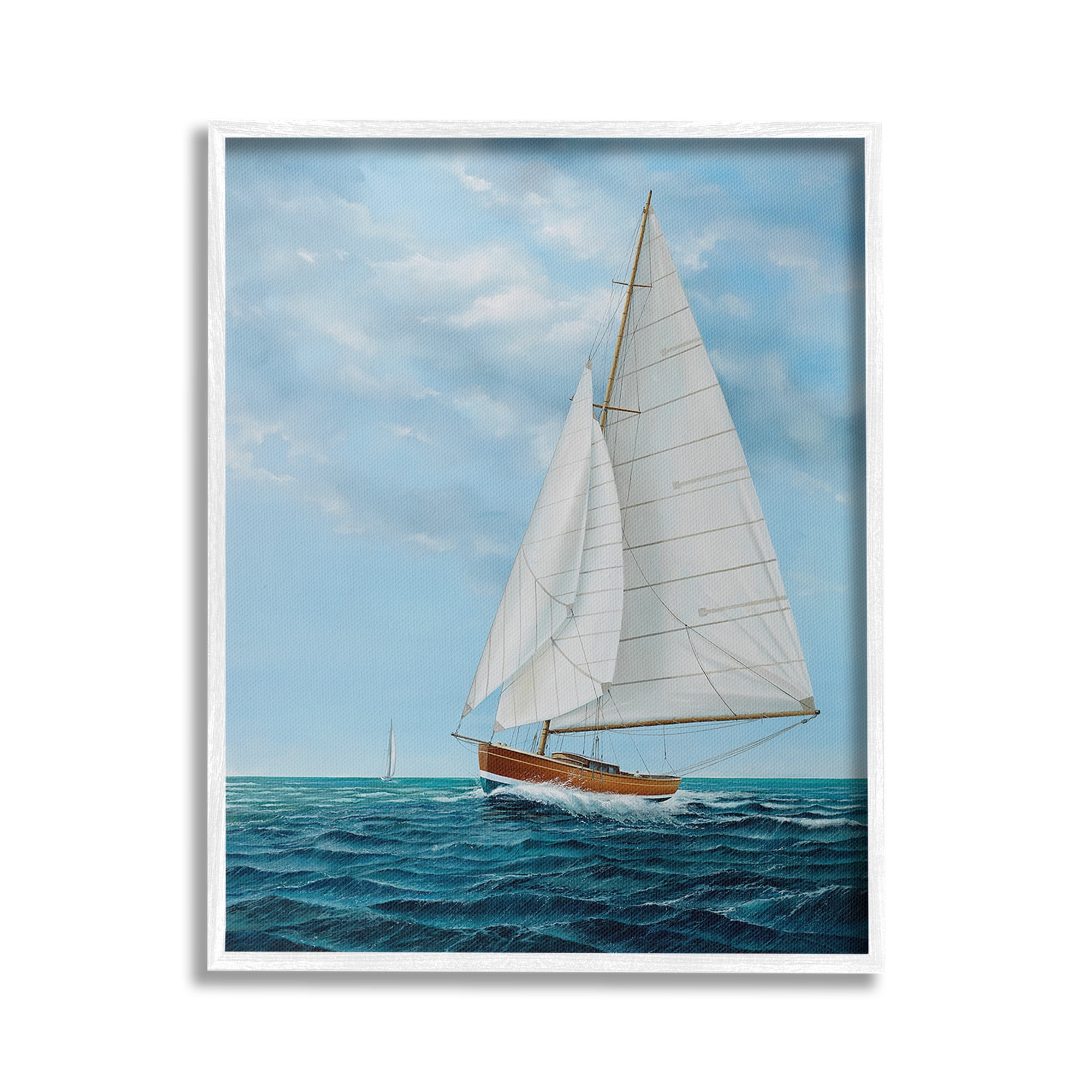 Stupell Industries Nautical Sailboat Waves Transportation Painting White Framed Art Print Wall Art, 16 x 20