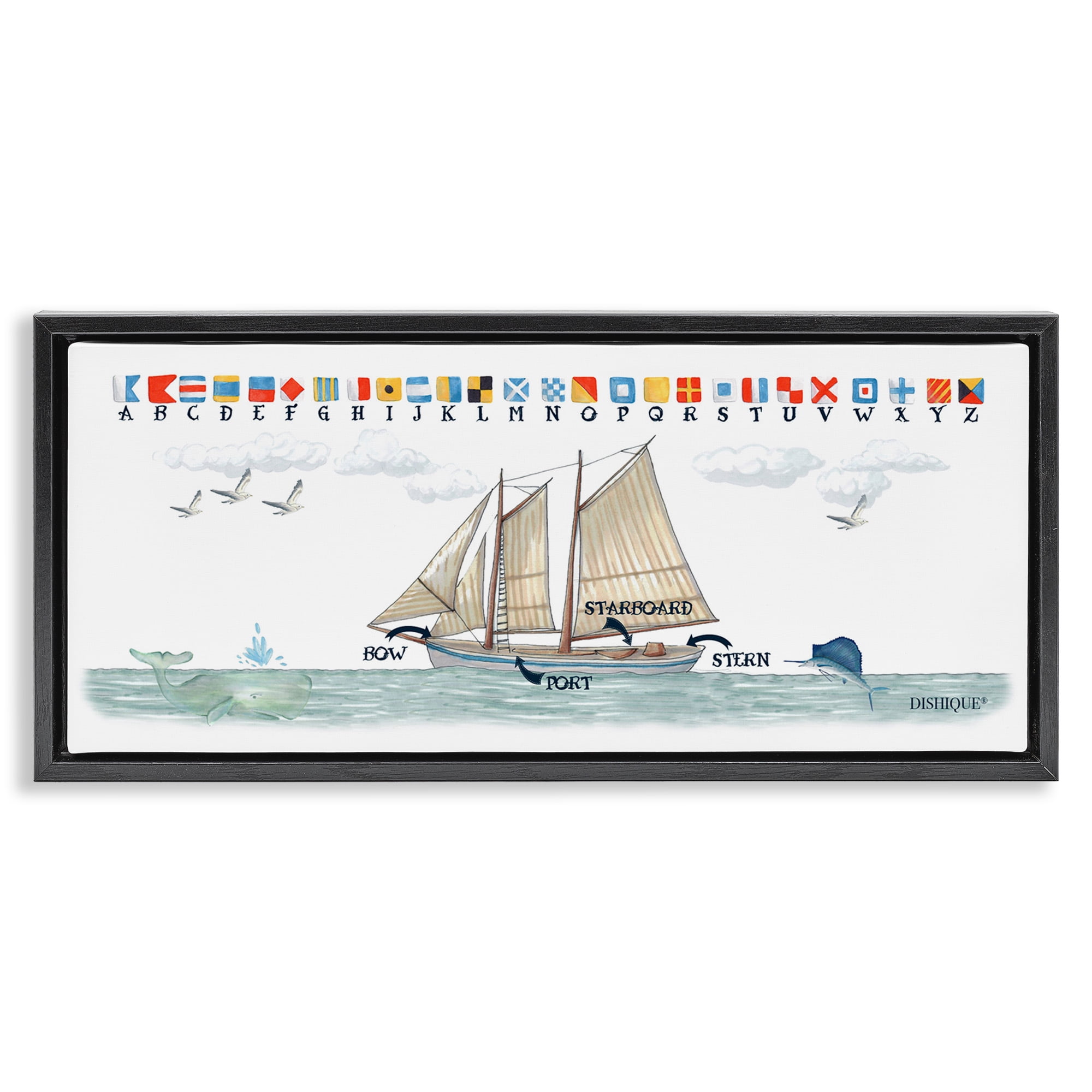 Stupell Industries Nautical Sailing Flags Educational Transportation Painting Black Floater Framed Canvas Art Print Wall Art, 25 x 11