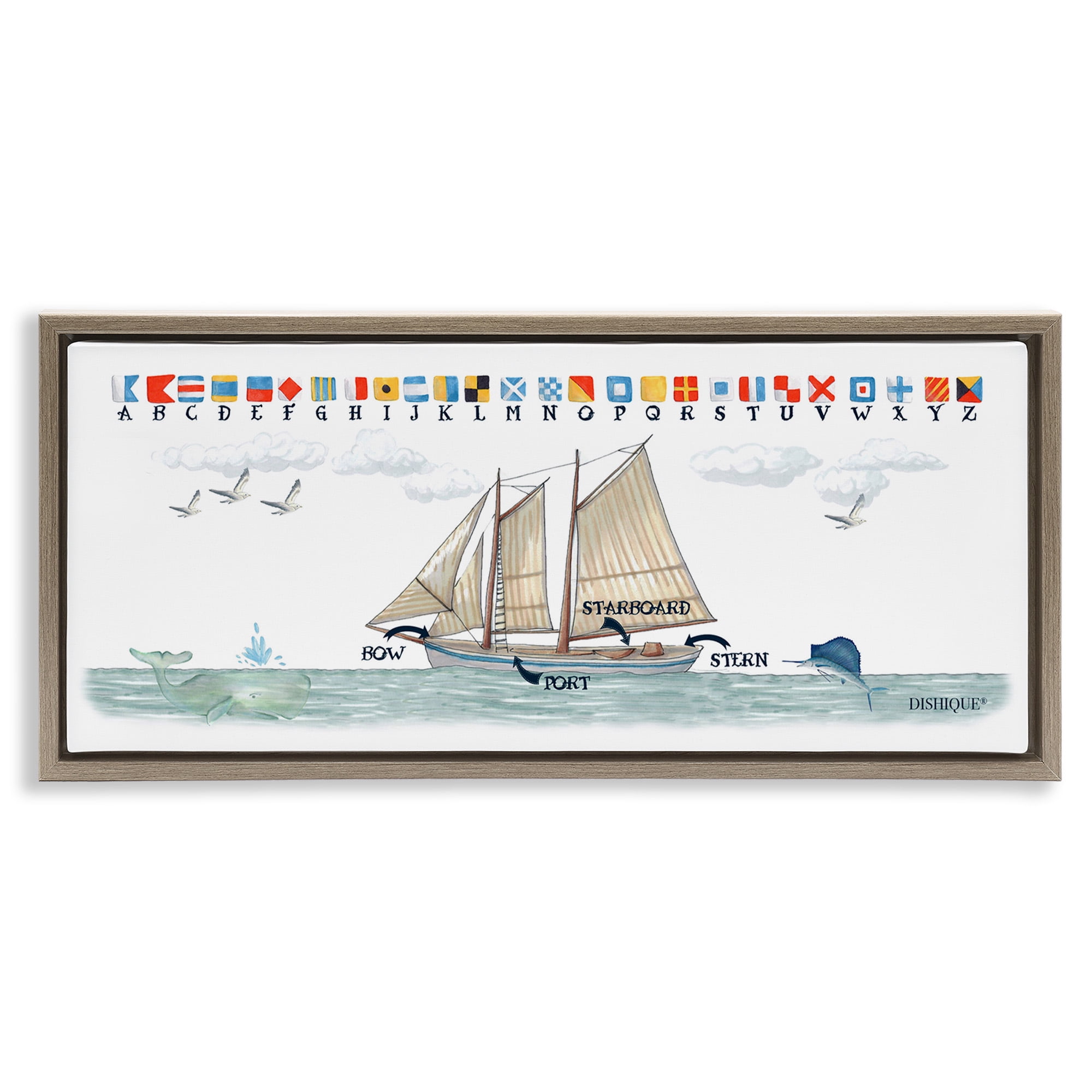 Stupell Industries Nautical Sailing Flags Educational Transportation Painting Brown Floater Framed Canvas Art Print Wall Art, 31 x 14