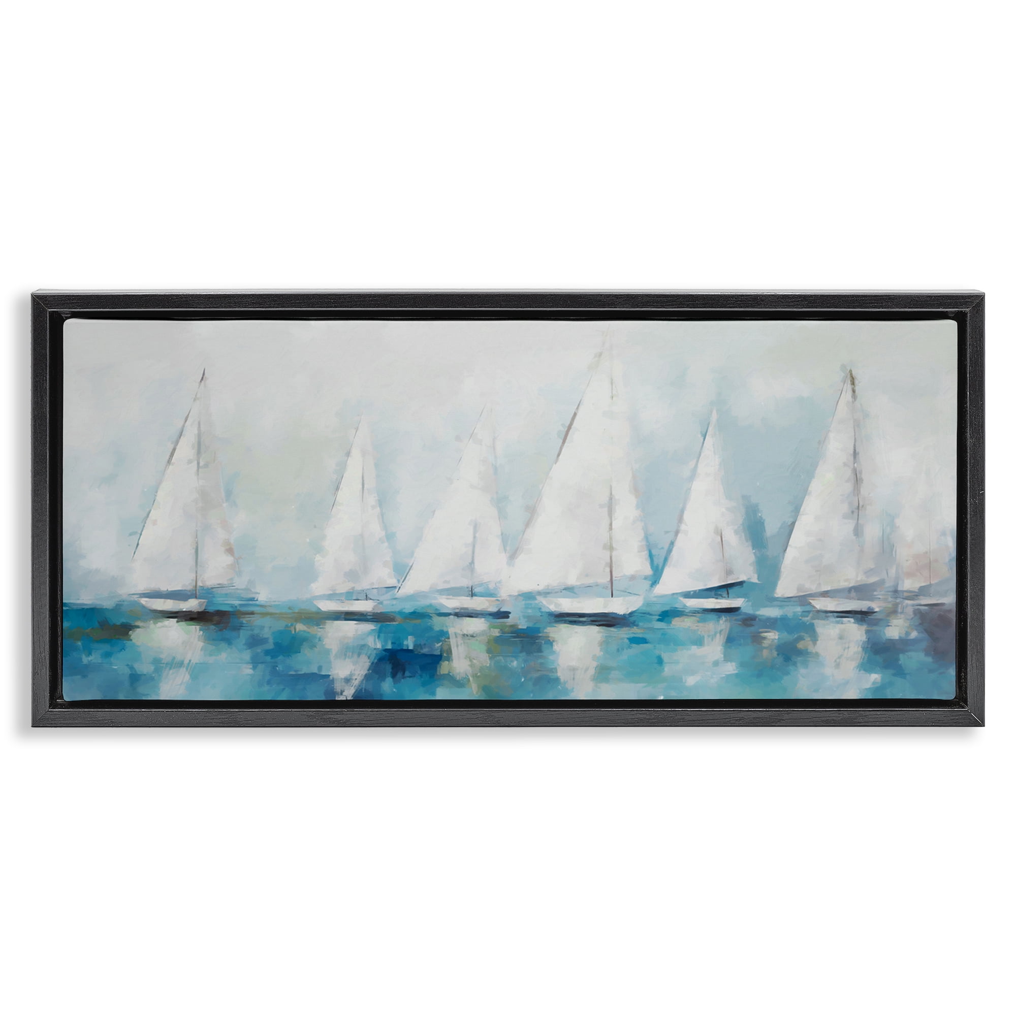 Stupell Industries Nautical Sailing Fleet Transportation Painting Black Floater Framed Canvas Art Print Wall Art, 25 x 11