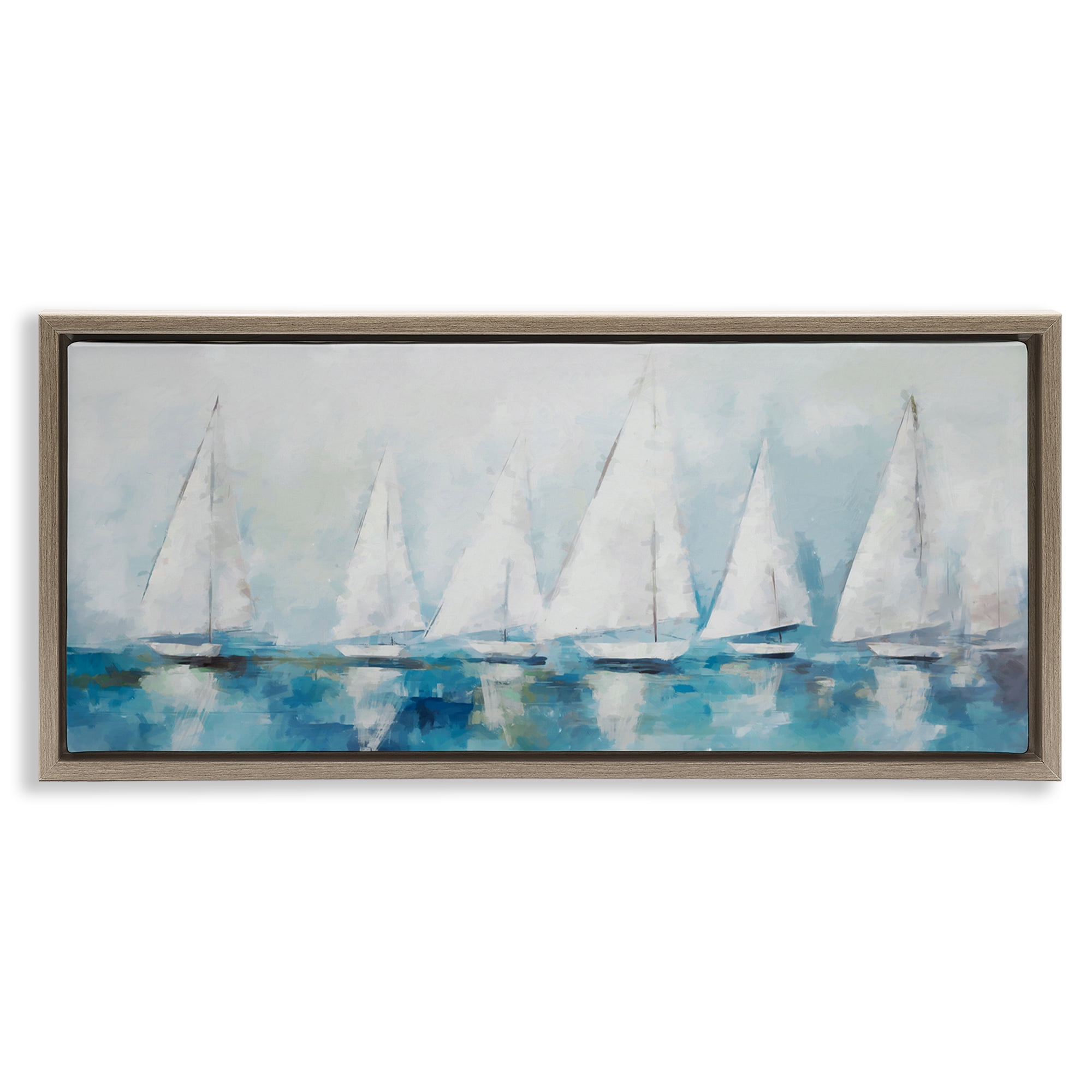 Stupell Industries Nautical Sailing Fleet Transportation Painting Brown Floater Framed Canvas Art Print Wall Art, 31 x 14