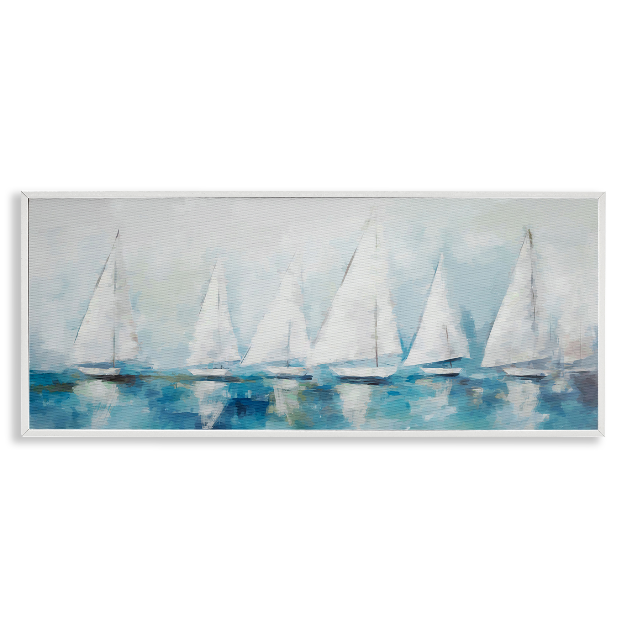 Stupell Industries Nautical Sailing Fleet Transportation Painting White Framed Art Print Wall Art, 24 x 10