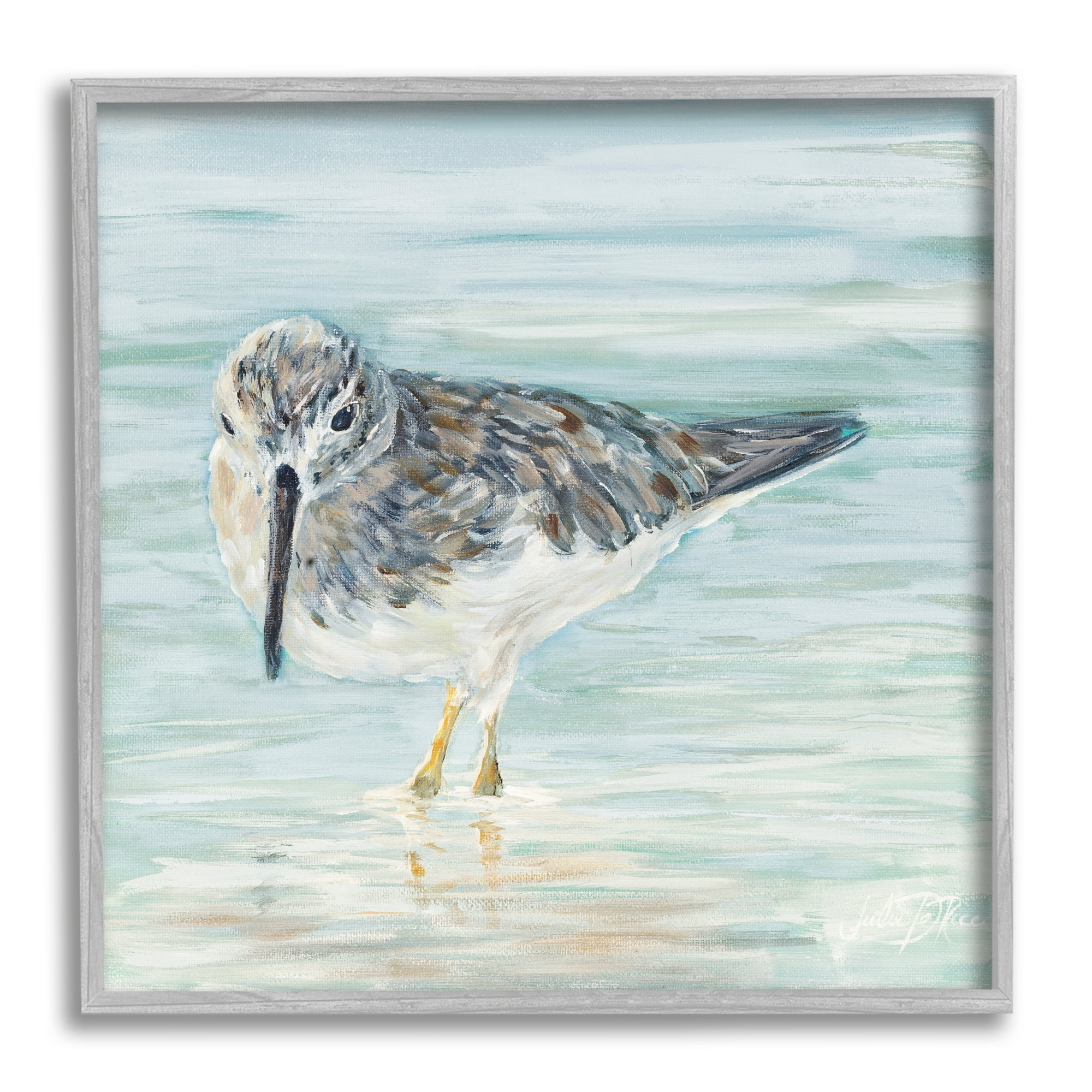 Gray Framed Coastal Sandpiper Bird Canvas Wall Art, 17" x 17"