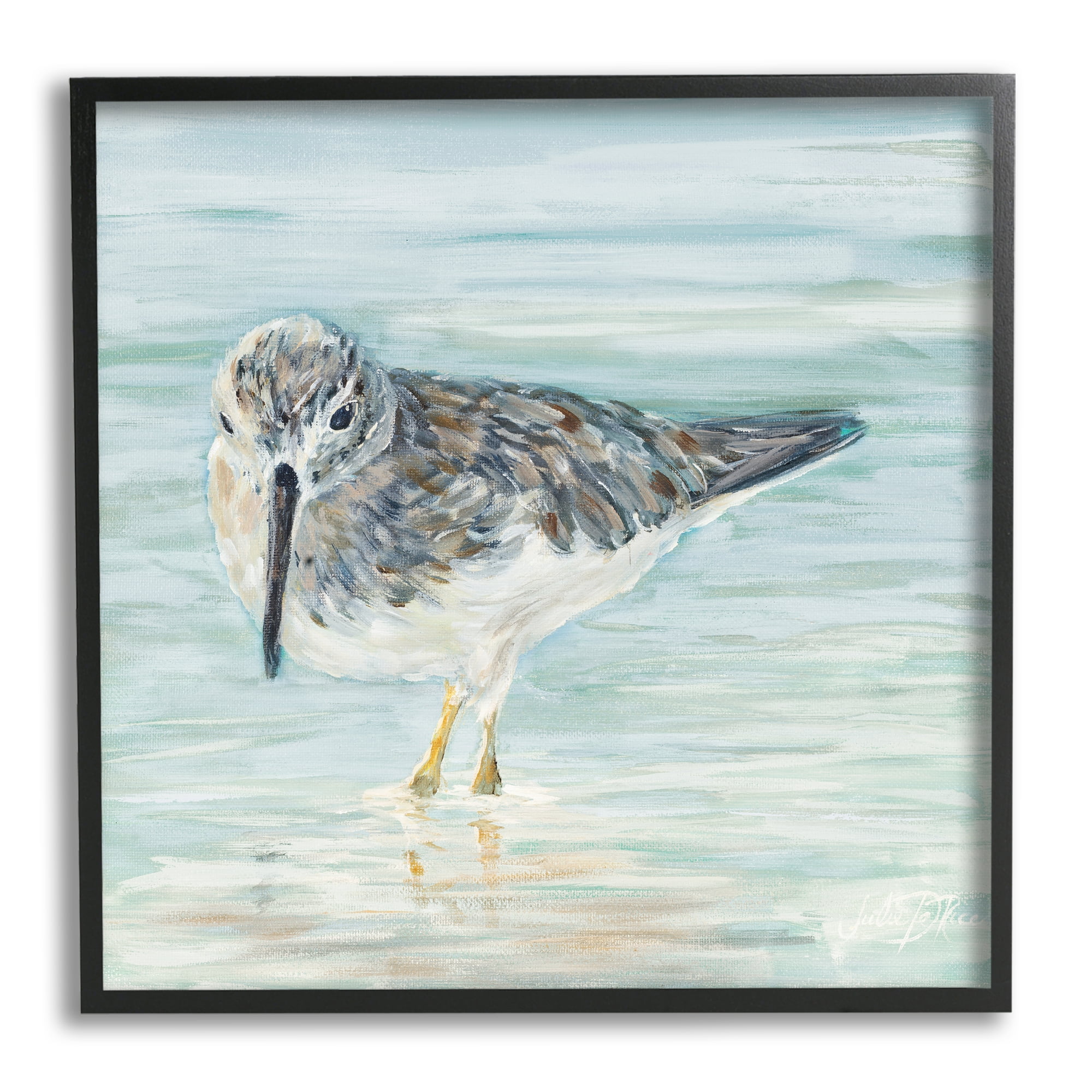 Black Framed Watercolor Bird Print on Canvas, 17" x 17"