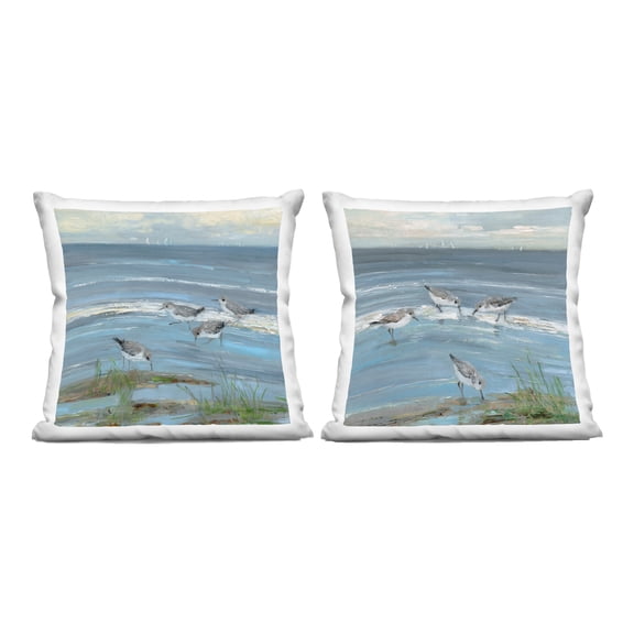 Stupell Industries Nautical Sandpipers with Distant Boats 2 Piece Decorative Printed Throw Pillow Set, design by Sally Swatland