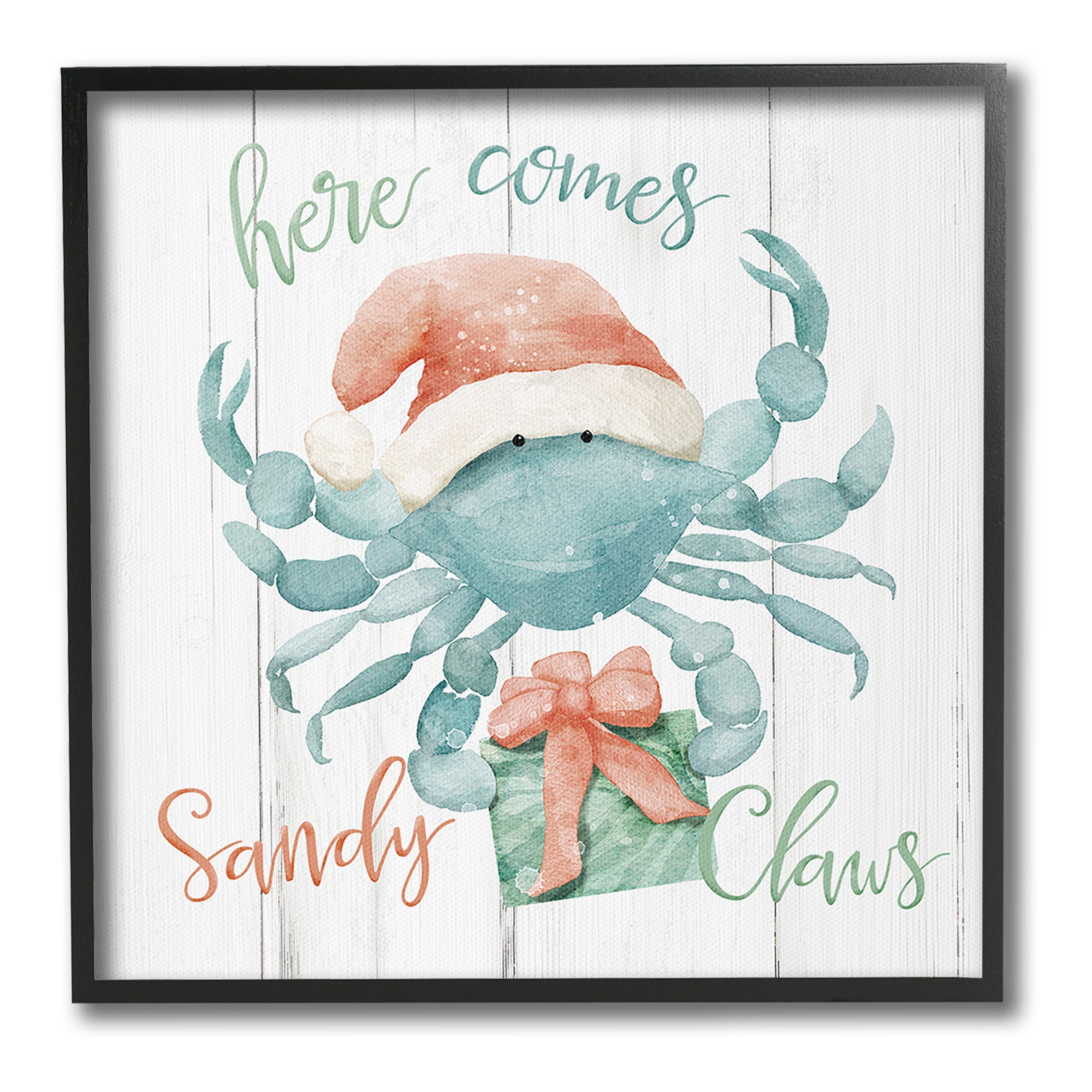 Stupell Industries Nautical Sandy Claws Crab Holiday Painting Black Framed Art Print Wall Art, 17 x 17