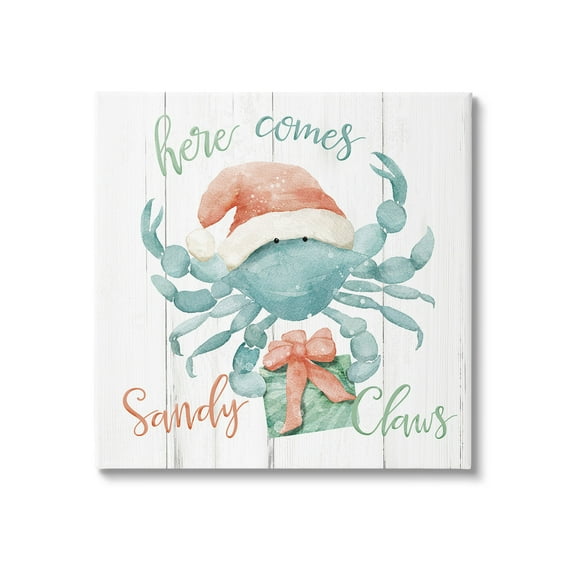 Stupell Industries Nautical Sandy Claws Crab Holiday Painting Gallery Wrapped Canvas Art Print Wall Art, 17 x 17