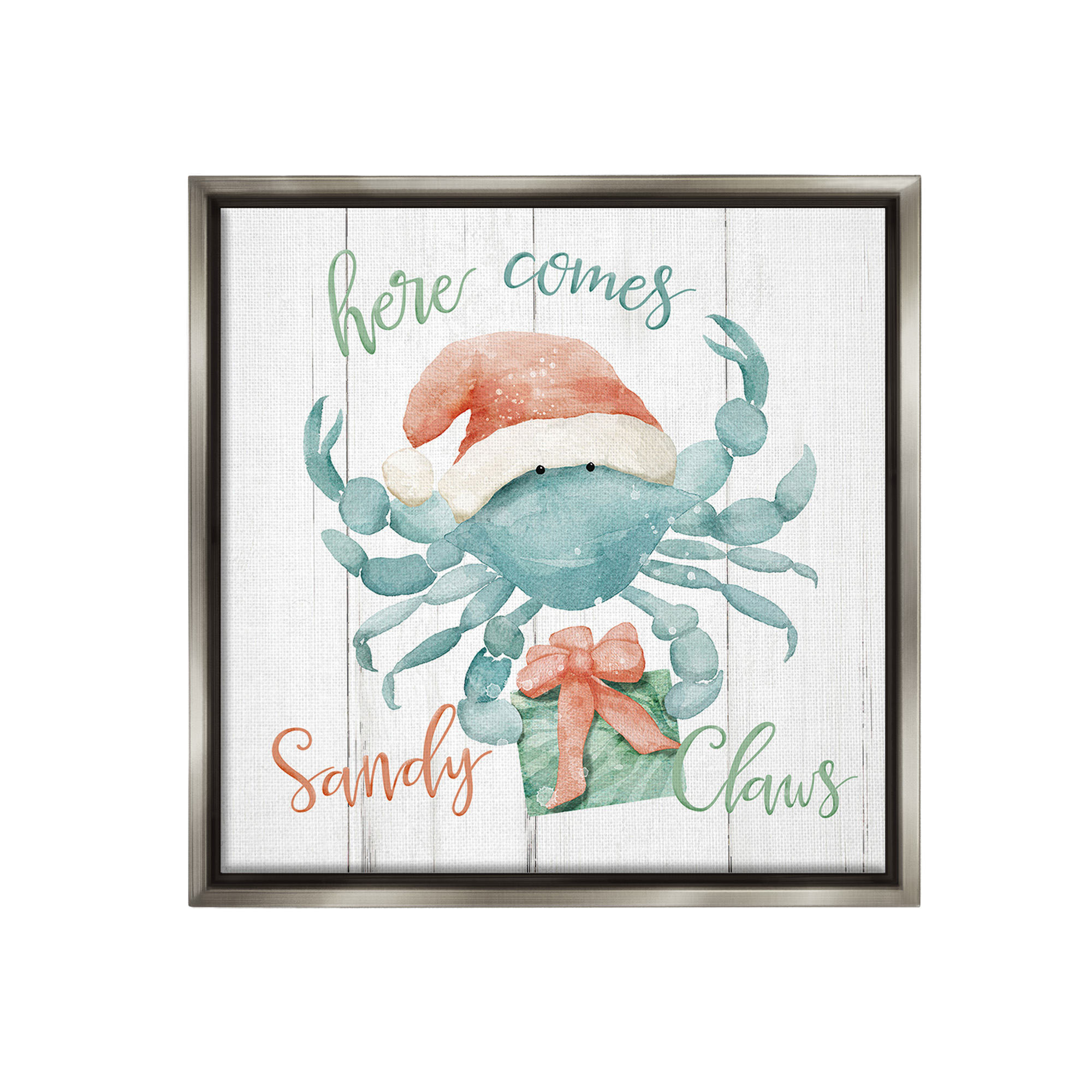 Stupell Industries Nautical Sandy Claws Crab Holiday Painting Gray Floater Framed Canvas Art Print Wall Art, 25 x 25