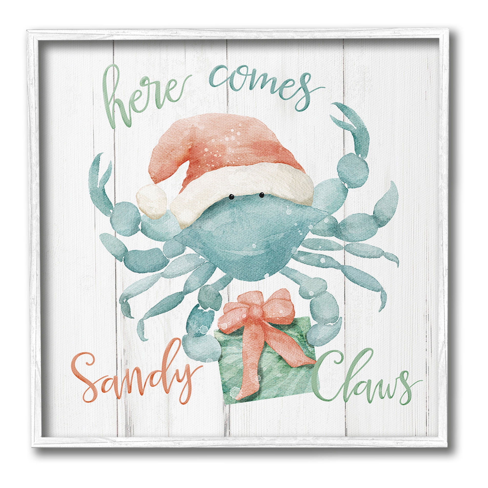 Stupell Industries Nautical Sandy Claws Crab Holiday Painting White Framed Art Print Wall Art, 24 x 24