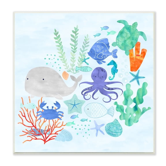 Stupell Industries Nautical Sea Life Creatures Swimming Ocean Floor , 12 x 12, Design by Erica Billups