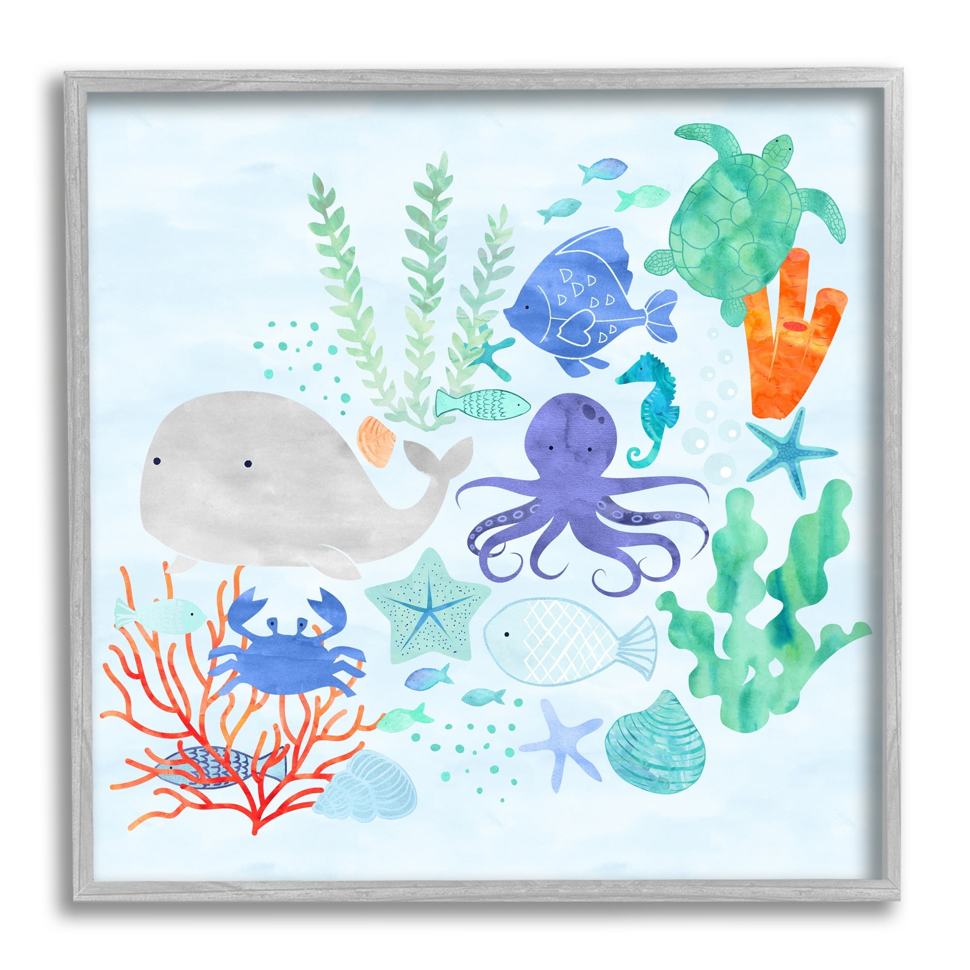 Stupell Industries Nautical Sea Life Creatures Swimming Ocean Floor , 12 x 12, Design by Erica Billups