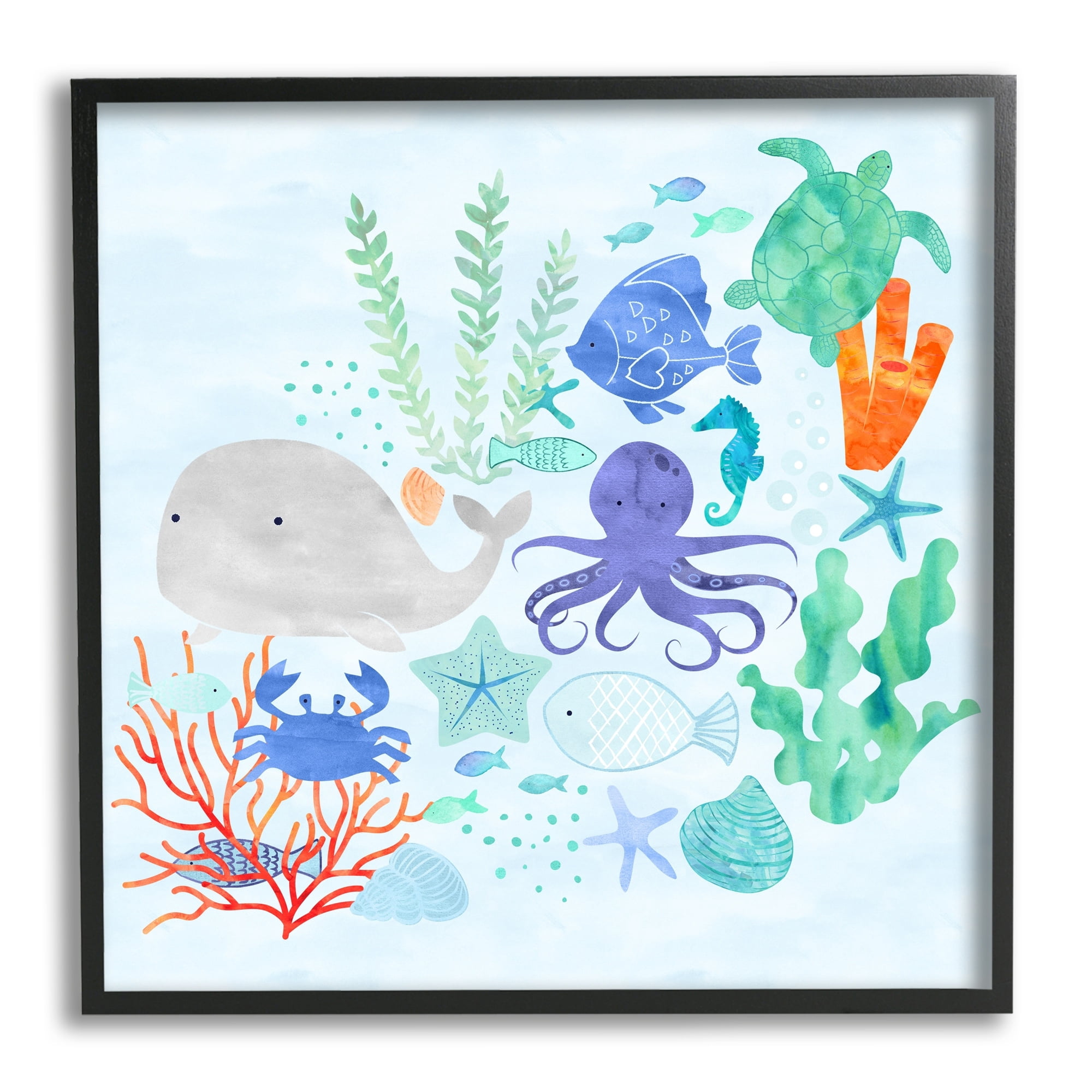 Stupell Industries Nautical Sea Life Creatures Swimming Ocean Floor , 17 x 30, Design by Erica Billups