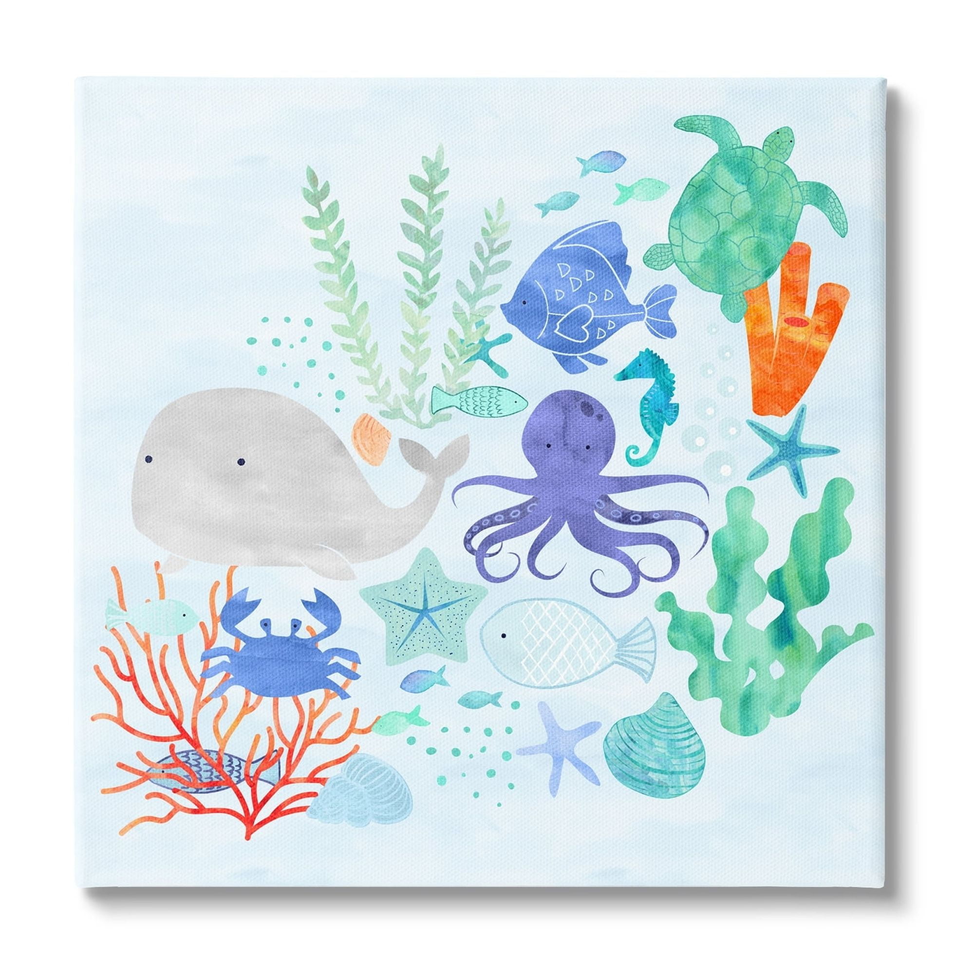 Stupell Industries Nautical Sea Life Creatures Swimming Ocean Floor Paintings Gallery-Wrapped Canvas Print Wall Art, 24x24, by Erica Billups