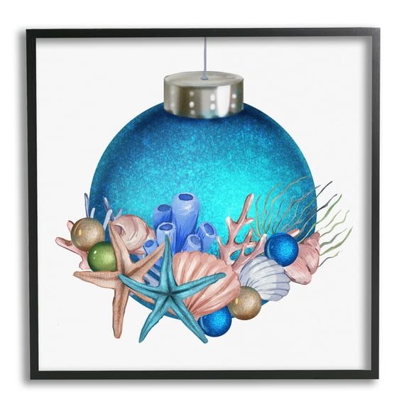 Stupell Industries Nautical Sea Life Holiday Ornament Holiday Painting Black Framed Art Print Wall Art