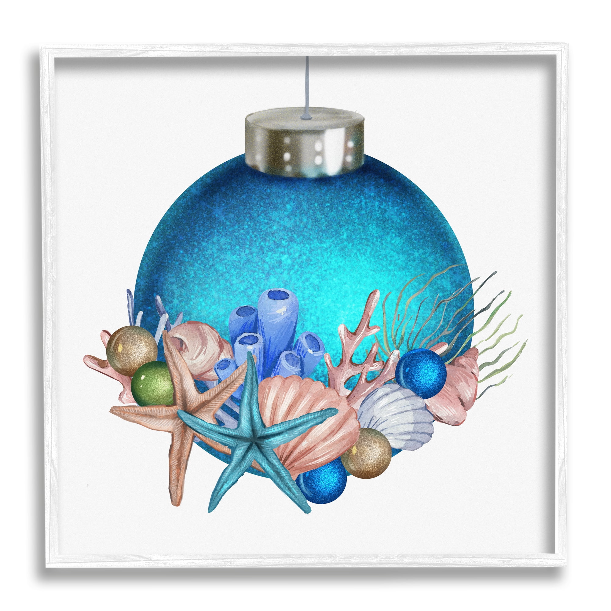 Stupell Industries Nautical Sea Life Holiday Ornament Holiday Painting White Framed Art Print Wall Art